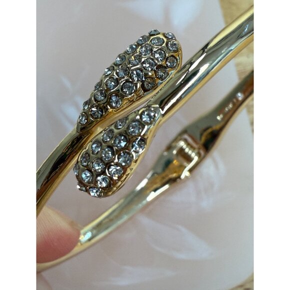 Monet Gold-Tone Hinged Bracelet With Rhinestone Embellishments & Secure Closure - Picture 10 of 13